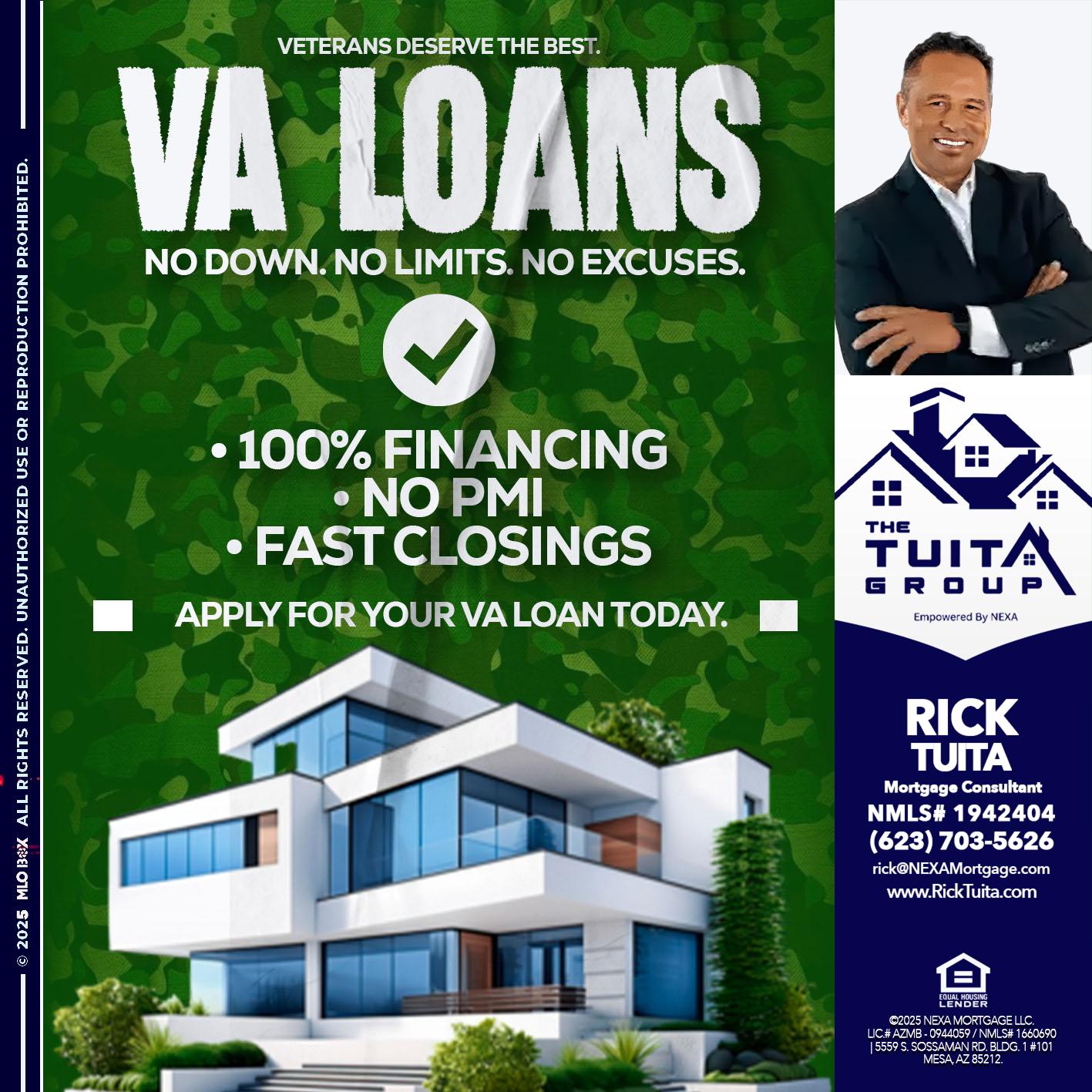 VA LOANS - Rick Tuita -Mortgage & Real Estate Consultant